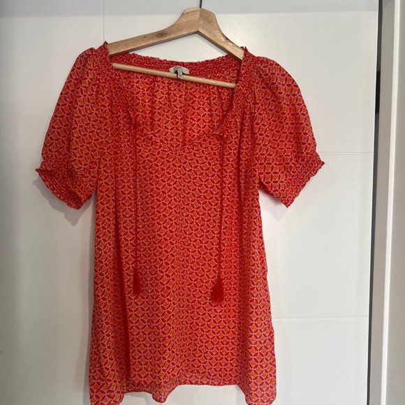 Joie Silk Red Patterned Peasant Blouse - Picture 2 of 4